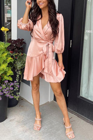 Surplice Front Belted Layered Dress