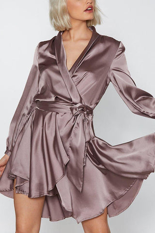 Surplice Front Belted Layered Dress