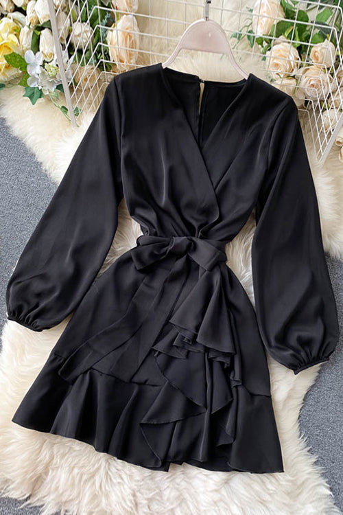 Surplice Front Belted Layered Dress