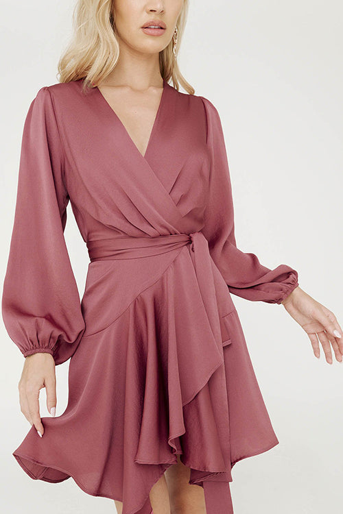 Surplice Front Belted Layered Dress