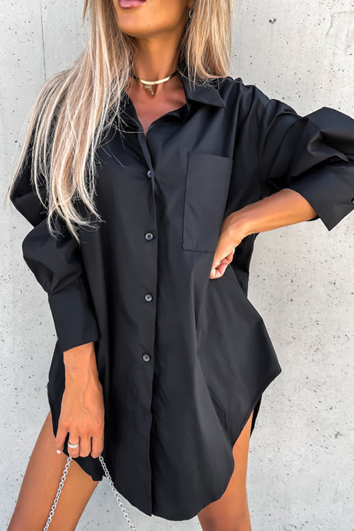 Button Pockets Oversized Shirt Dress