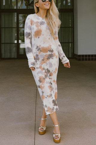 Tie Dye Long Sleeve Bodycon Midi Dress