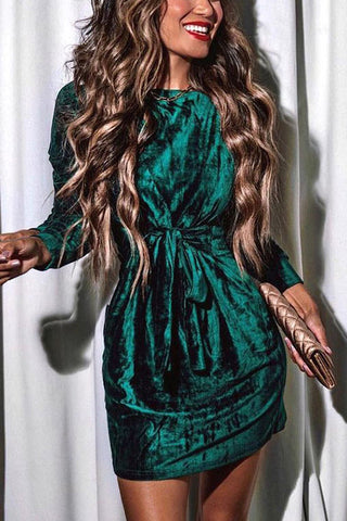 Velvet Twist Long Sleeve Mini Dress