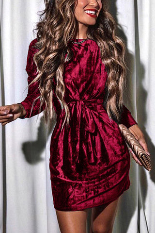 Velvet Twist Long Sleeve Mini Dress