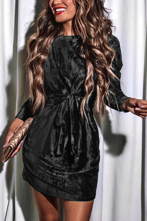 Velvet Twist Long Sleeve Mini Dress