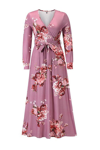 Timeless Floral Print Long Sleeve Wrap Maxi Dress