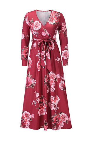 Timeless Floral Print Long Sleeve Wrap Maxi Dress