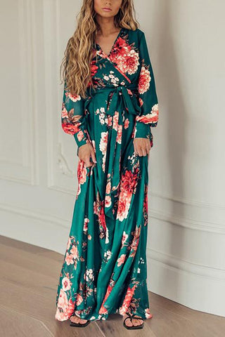 Timeless Floral Print Long Sleeve Wrap Maxi Dress