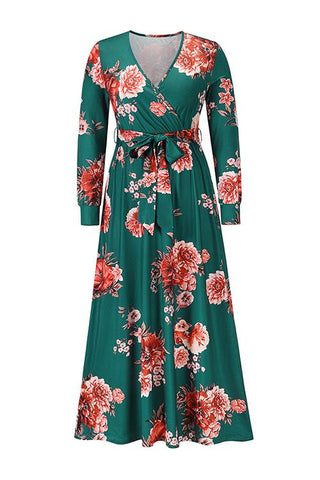 Timeless Floral Print Long Sleeve Wrap Maxi Dress