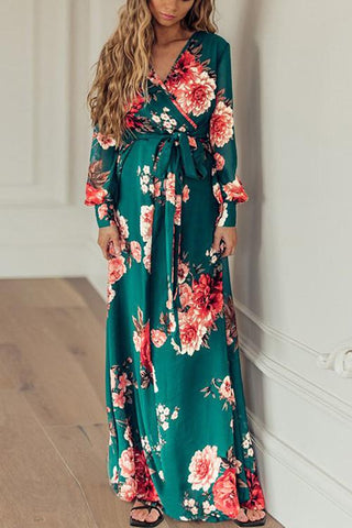 Timeless Floral Print Long Sleeve Wrap Maxi Dress