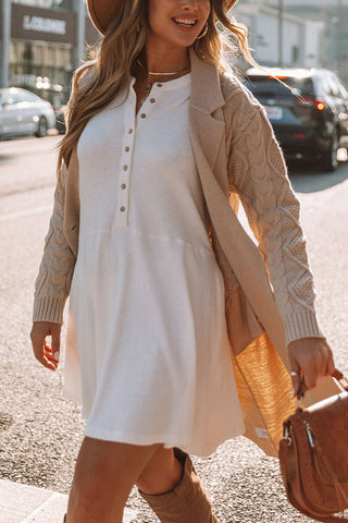 Button Puff Long Sleeve Swing Dress