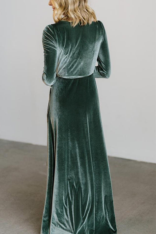 Velvet Long Sleeve Wrap Maxi Dress