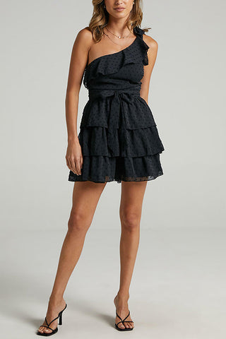 Bow Tie One Shoulder Bleted Tiered Dress