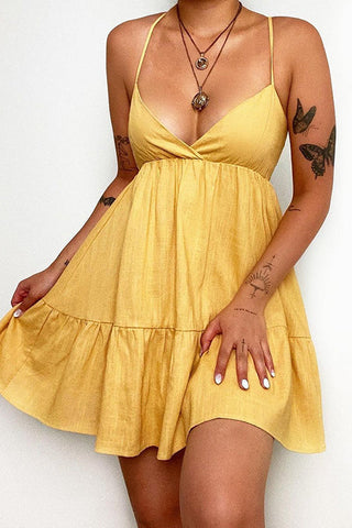 V Neck Backless Slip Mini Dress