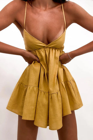 V Neck Backless Slip Mini Dress