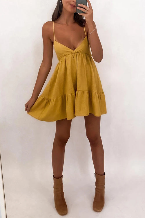 V Neck Backless Slip Mini Dress