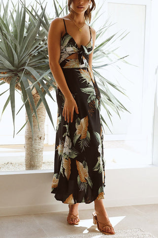 Tie Cut Out Slip Slit Dress