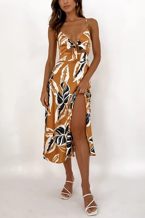 Tie Cut Out Slip Slit Dress