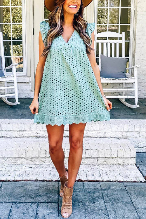 Embroidery Ruffle Trim Smock Dress