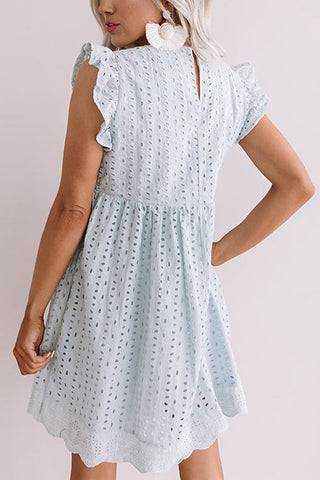 Embroidery Ruffle Trim Smock Dress