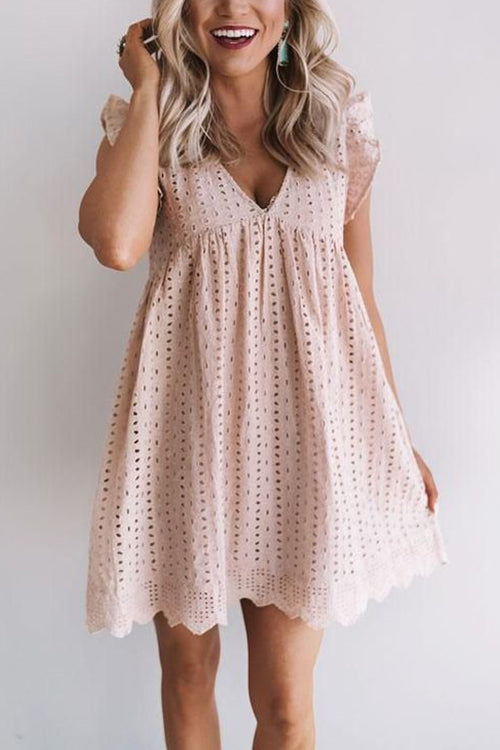 Embroidery Ruffle Trim Smock Dress