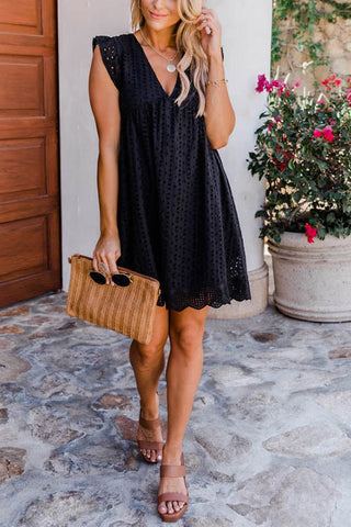 Embroidery Ruffle Trim Smock Dress