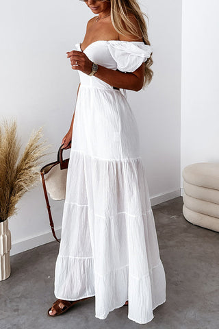 V Neck Puff Sleeve Backless Maxi Dress