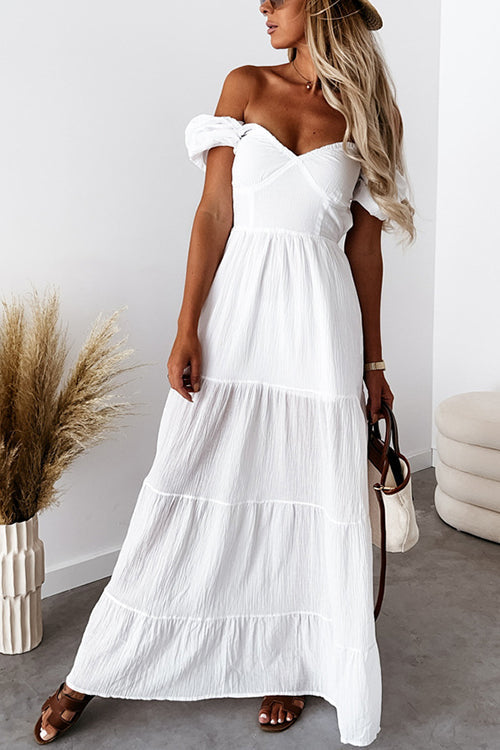 V Neck Puff Sleeve Backless Maxi Dress