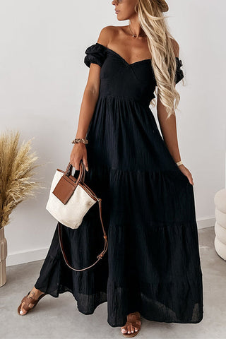 V Neck Puff Sleeve Backless Maxi Dress