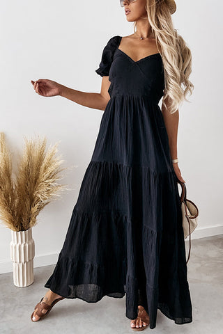 V Neck Puff Sleeve Backless Maxi Dress