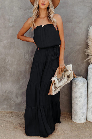 Strapless Belted Maxi Dress