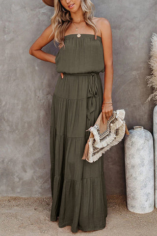 Strapless Belted Maxi Dress