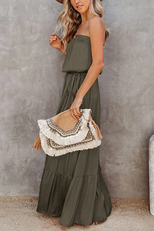 Strapless Belted Maxi Dress