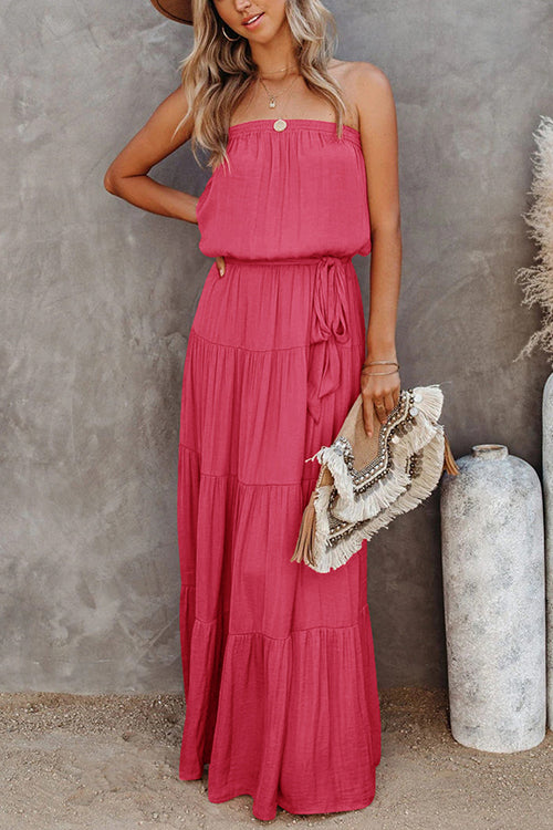 Strapless Belted Maxi Dress