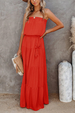 Strapless Belted Maxi Dress