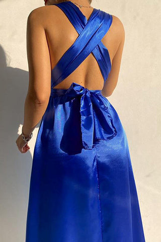 V Neck Cross Back Midi Dress