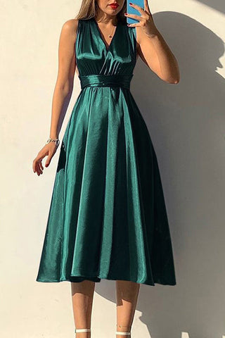 V Neck Cross Back Midi Dress