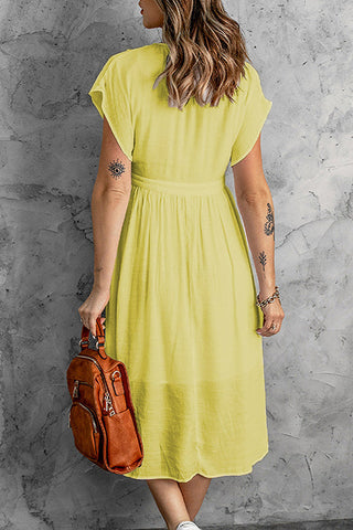 Button V Neck Midi Dress