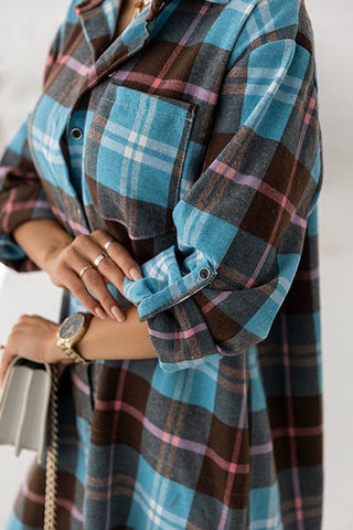 Oversized Plaid Button Shirt Dress