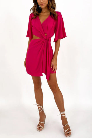 Crossover Cut Out Tie Fron Mini Dress