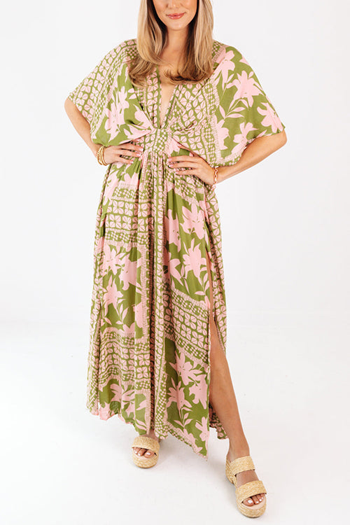 Like Palm Side Slit Bat Maxi Dress