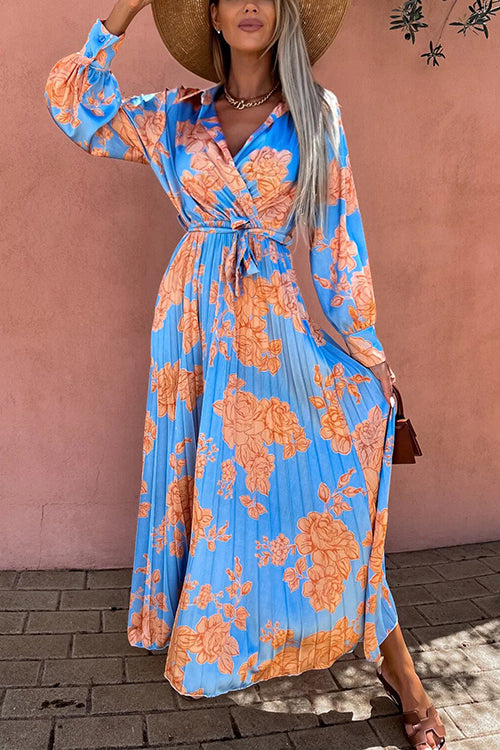 Floral Belted Long Sleeve Maxi Dress