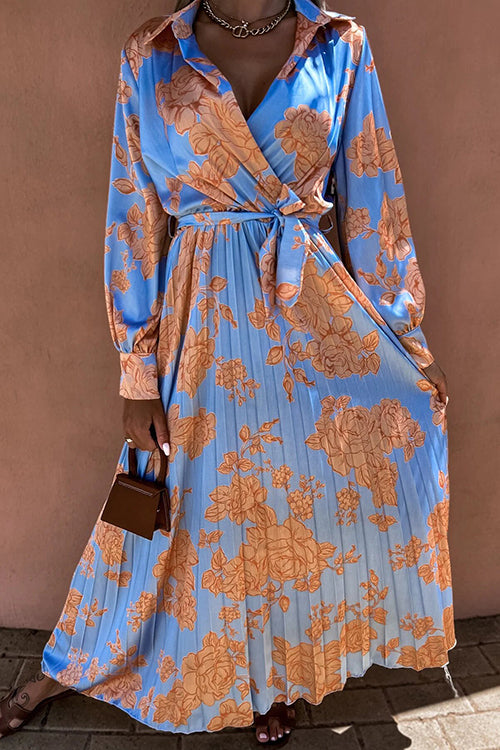 Floral Belted Long Sleeve Maxi Dress