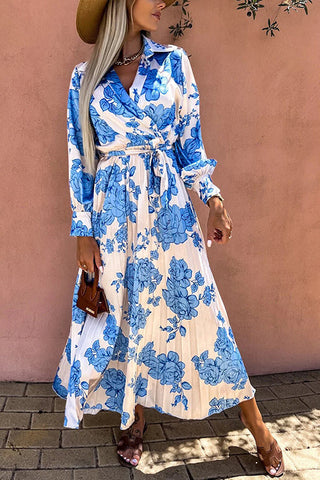 Floral Belted Long Sleeve Maxi Dress