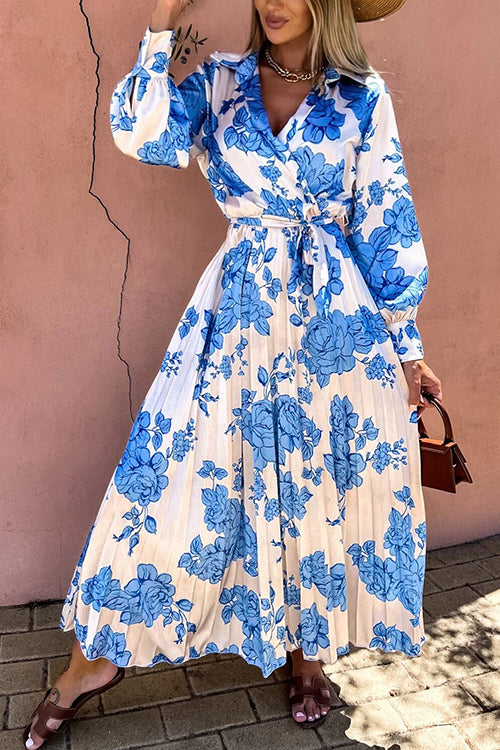 Floral Belted Long Sleeve Maxi Dress