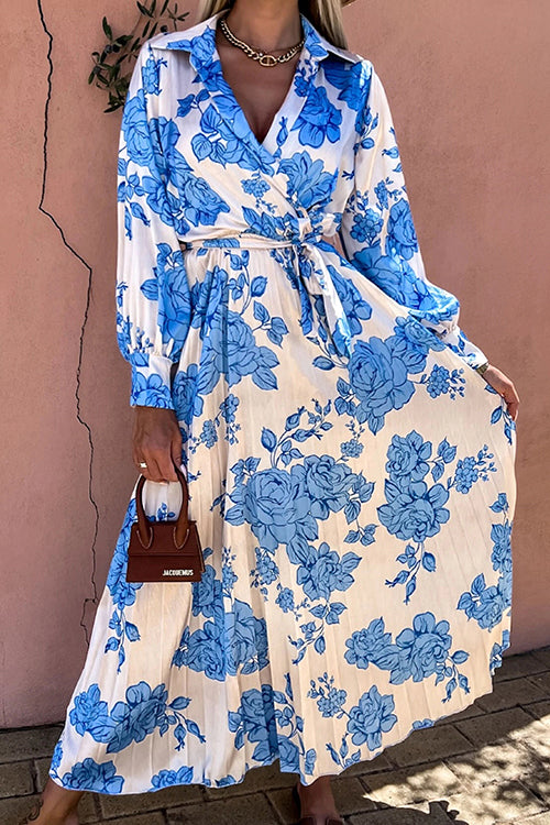 Floral Belted Long Sleeve Maxi Dress