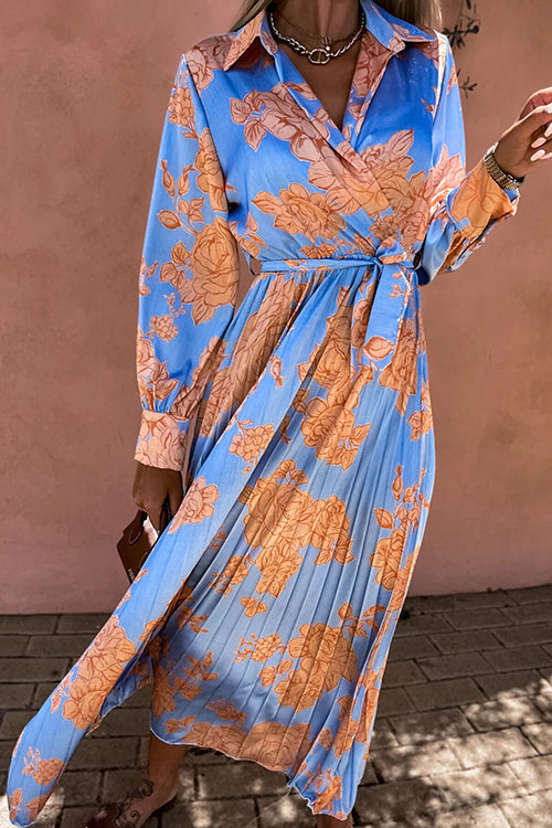 Floral Belted Long Sleeve Maxi Dress