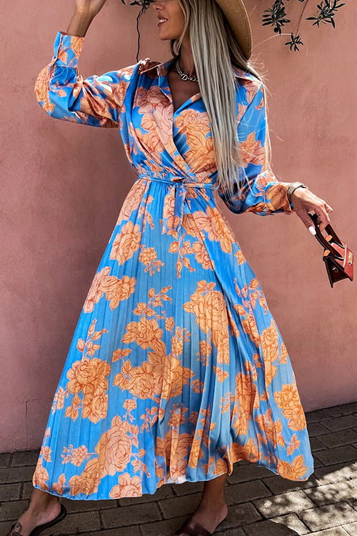 Floral Belted Long Sleeve Maxi Dress