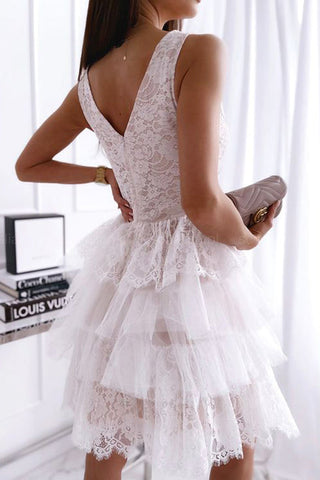 Lace Mesh V Neck Tank Cake Dress