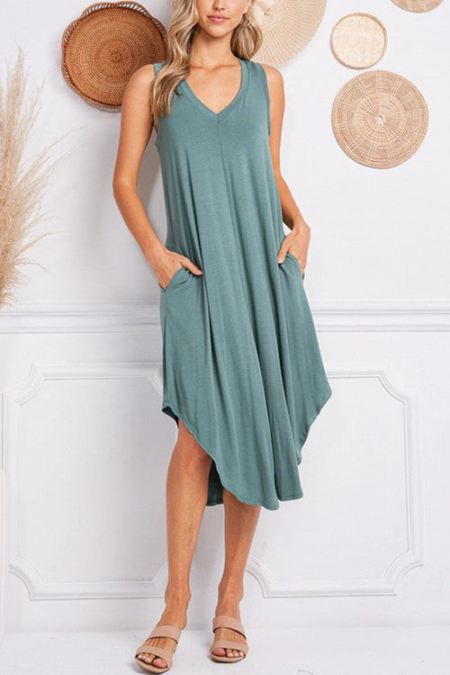 I THINK NOT V Neck Tank Midi Dress